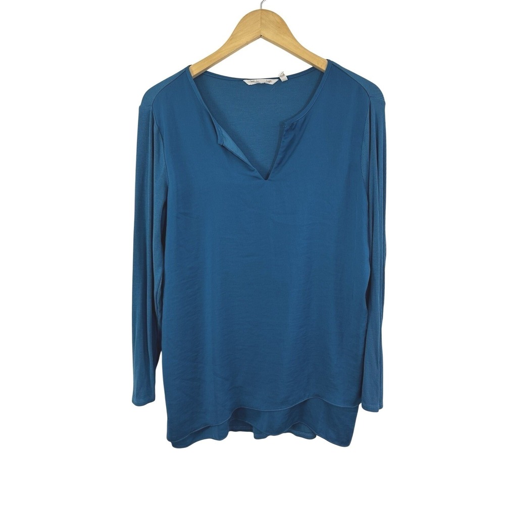 Soft Surroundings Layered Top Womens Medium Blue Ribbed Split Neck Lagenlook
